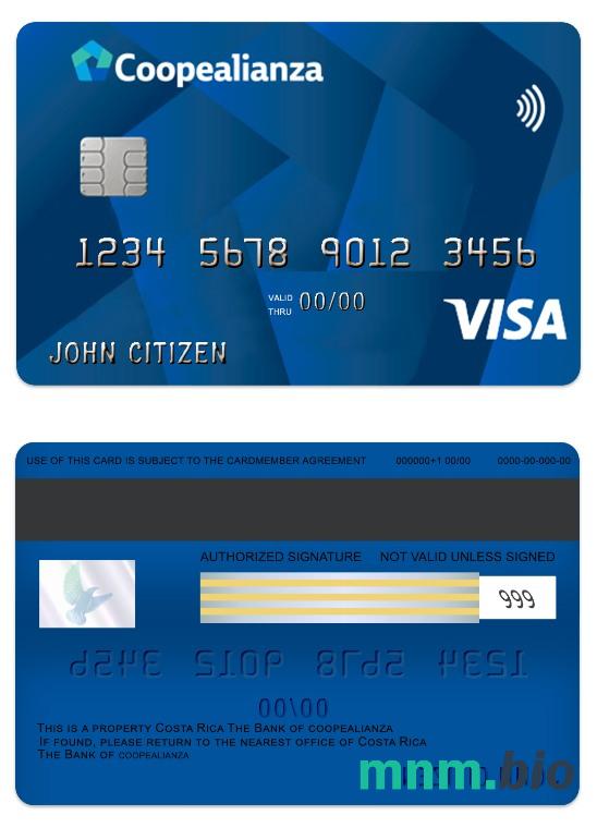 Costa Rica Coopealianza visa klasyczny karta przykład w formacie PSD